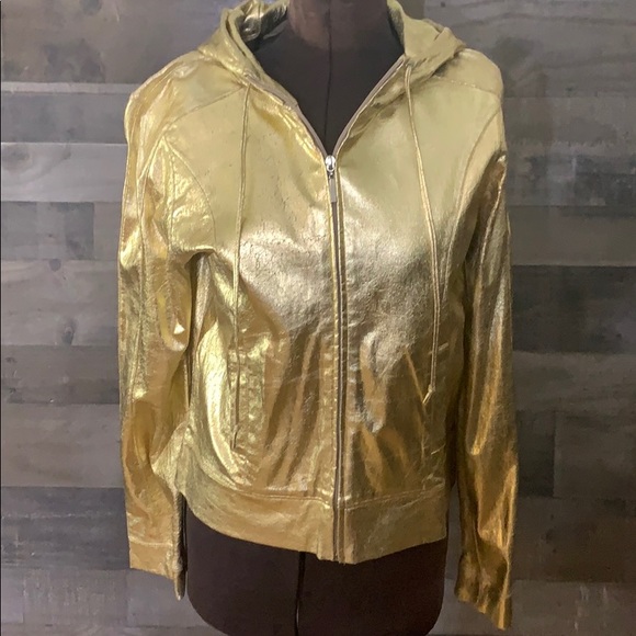 Christina Rotelli Tops - CHRISTINA ROTELLI Zip Hoodie Painted Gold Lamé M